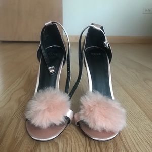 Asos metallic pink heels with faux fur detail